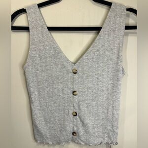 Caution To The Wind Gray Ribbed Button-Down Tank Top